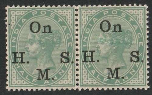 INDIA - SERVICE STAMPS 1900 1/2a pair green overprinted *MM*