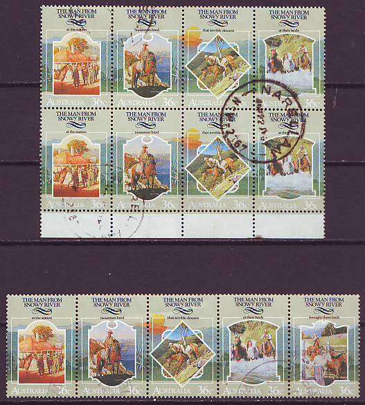 AUSTRALIA - 1987  Australian Folklore strip of 5 and block of 8   VF USED