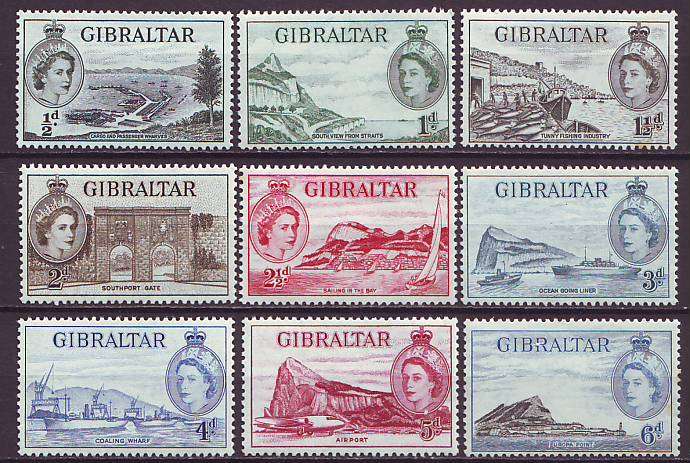 GIBRALTAR - 1953 QEII issue complete set to 10s *MM*