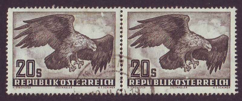 AUSTRIA -  1952  AIRMAIL  20s  Blackish-brown Very nice used pair.