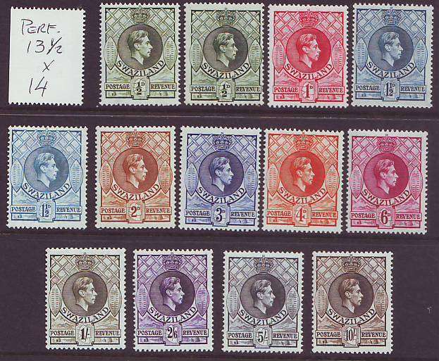 SWAZILAND - 1938 KGVI issue Complete set with Perf. 13&1/2 x 14 **UM//MM*