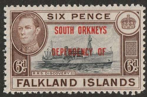 1944 Falkland Islands Postage Stamps Overprinted `SOUTH ORKNEY DEPENDENCY OF.` 6d **MNH**
