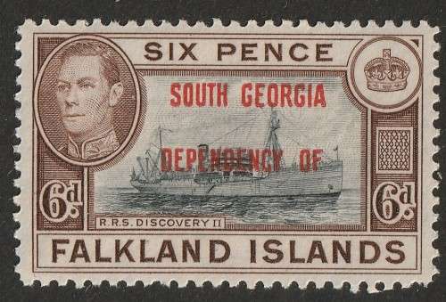 1944 Falkland Islands Postage Stamps Overprinted `SOUTH GEORGIA DEPENDENCY OF.` 6d **MNH**