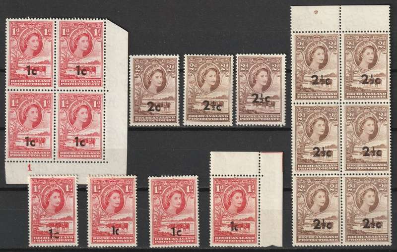 BRITISH BECHUANALAND 1961 QEII overprinted Issue .Nice range blocks, pair and singles *MM/MNH**