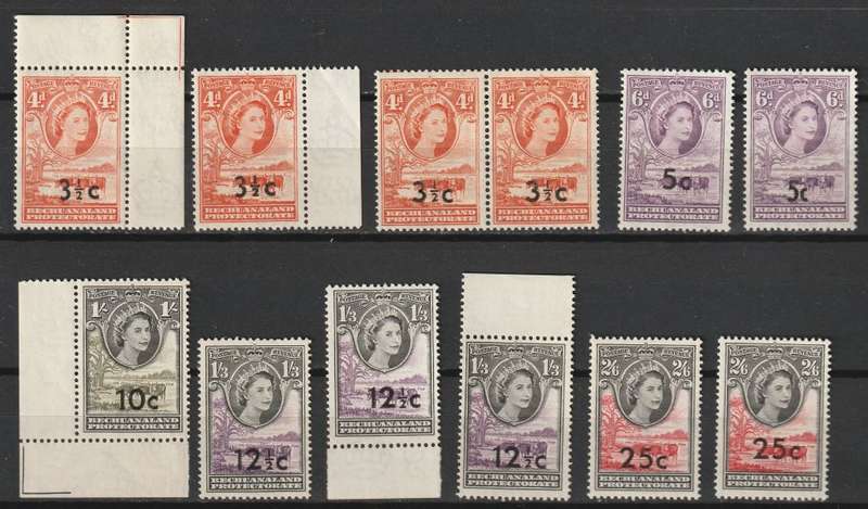 BRITISH BECHUANALAND 1961 QEII overprinted Issue .Nice range blocks, pair and singles *MM/MNH**