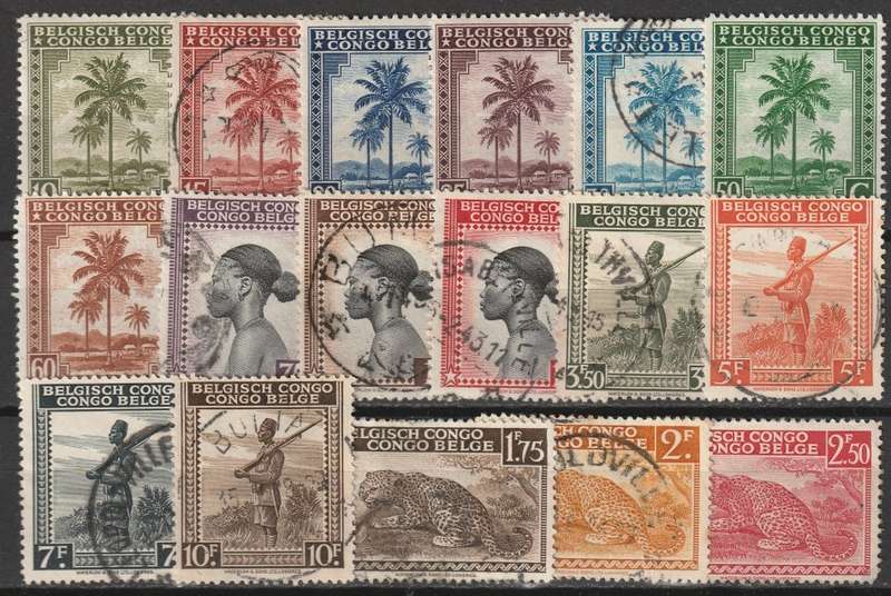 BELGIAN CONGO - 1942 Issue "Belgisch Congo - Congo Belge" Complete set mint and used to 10fr