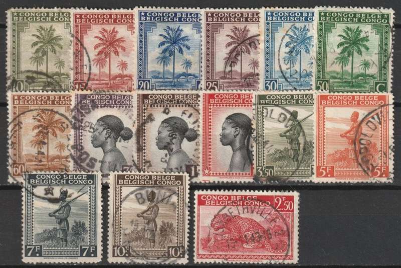 BELGIAN CONGO - 1941 Issue "Congo Belge - Belgisch Congo" Part set mint and used to 10fr
