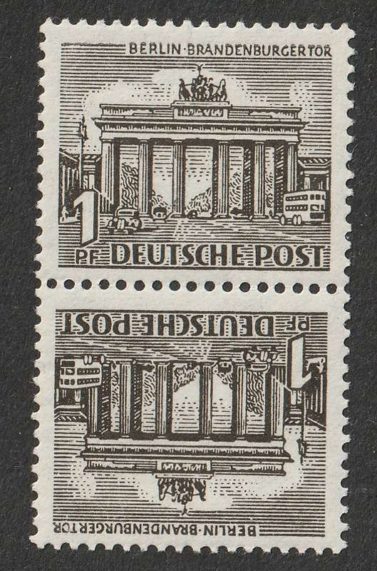 GERMANY WEST BERLIN - 1949  Building Issue  1pf Grey tete-beche vertical pair **MNH**