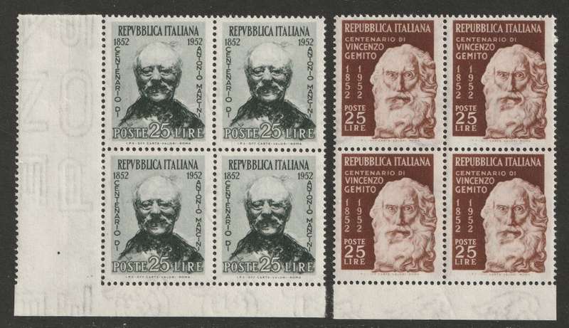 ITALY -  1952 Anniversary of Mancini and Gemito  Complete set in blocks of four**MNH**