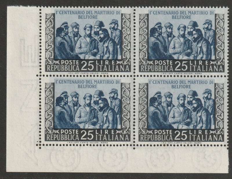 ITALY -  1953  Belfiore Issue 25 Lire black and blue Marginal block of four **MNH**