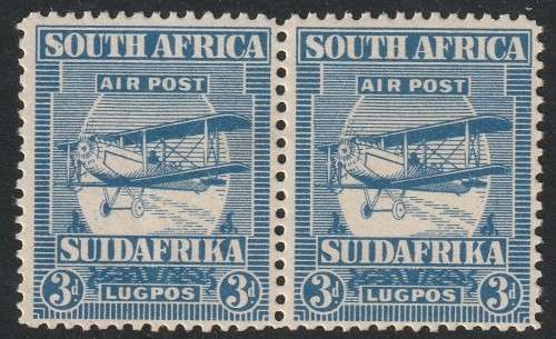 UNION - 1925  Airmail issue  3d Ultramarine pair SACC 26  *MM/UM**