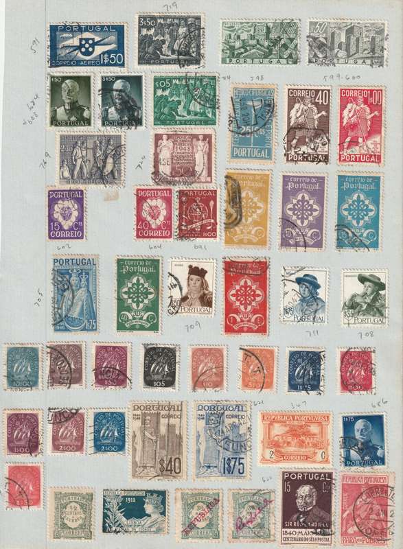 PORTUGAL -  Early issues 82 stamps on 2 album pages