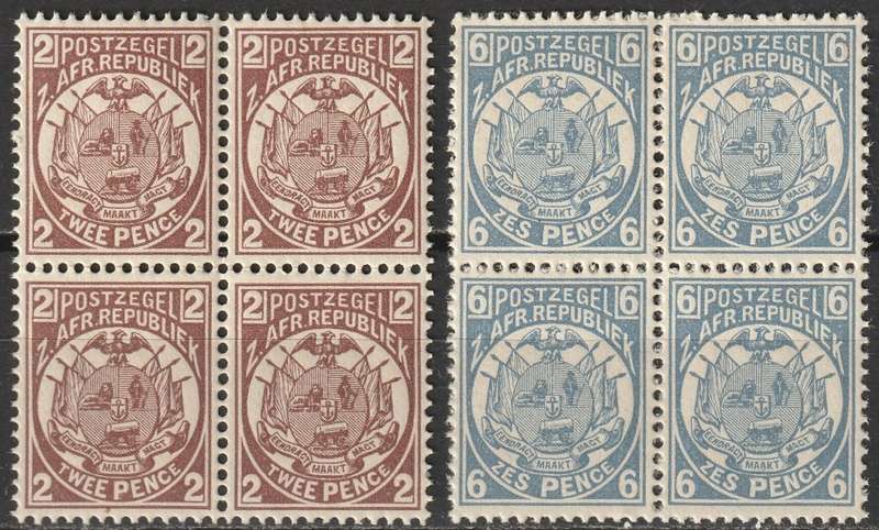 TRANSVAAL - 1885 Issue Two blocks of four **UM**