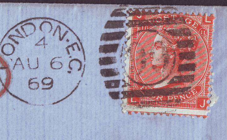 POSTAL HISTORY  - GB  QV 1869  4d Deep-vermilion PLATE 11 (SG 95) on entire to Paris