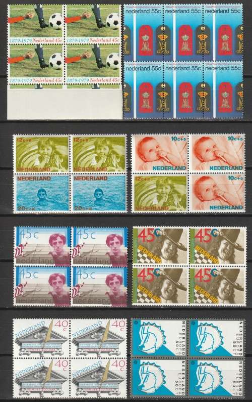 NEDERLAND Eight commemoratives blocks of four  **MNH**