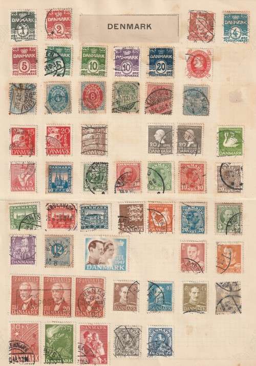 Denmark -  Early issues  53 stamps on 1 album page