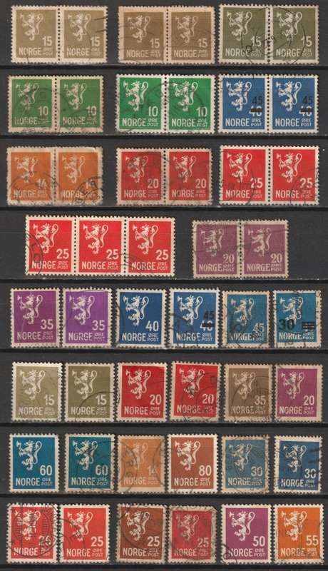 NORWAY - 1922/1937 Lion Definitives Issues part sets,  pairs and singles vf used.