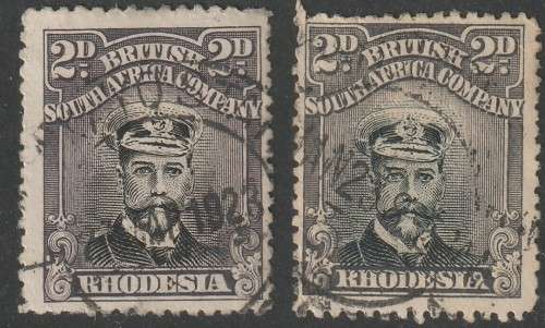 RHODESIA  BSAC  -   ADMIRALS   2d DIE III Perf.14 Two shades VF USED