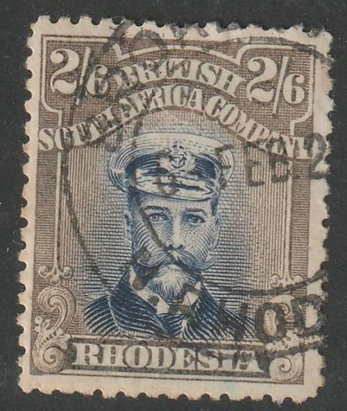 RHODESIA  BSAC  - ADMIRALS  DIE III  Perf.14  2s6d  Ultramarine & grey-brown VF USED SACC 274