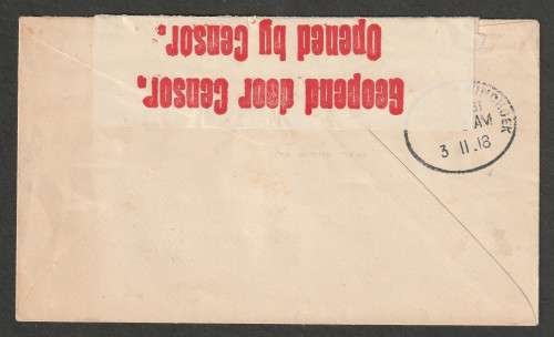 SWA - South Africa occupation - 1918 Kings head 1d  used on censored cover  to Windhoek