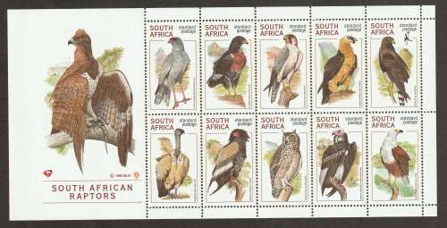 RSA -  1998 Raptors  Issue (Standard Postage) Full sheet of 10  **MNH**