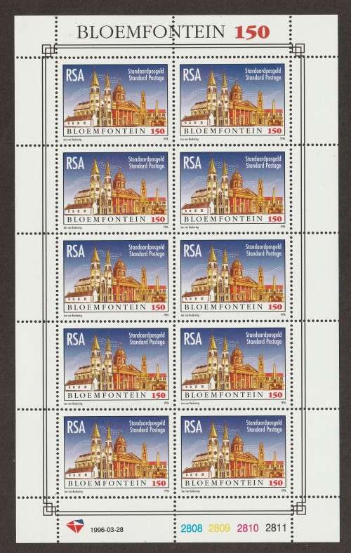 RSA -  1996 Bloemfontein 150 issue (Standard Postage) Full sheet of 10   **MNH**