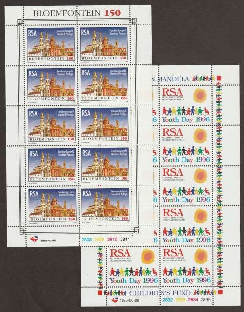RSA -  1996 Youth Day & Bloemfontein 150 Issues (Standard Postage) 2 x Full sheets  **MNH**
