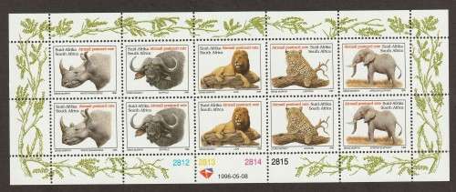 RSA -  1996 Big Five Issue (Airmail Postage Rate) Full sheet of 10   **MNH**
