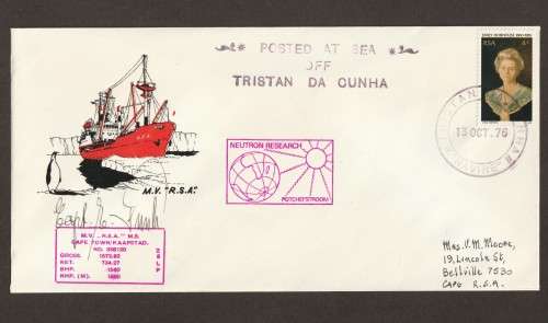 RSA - 1976 Cover from S.A. AGULHAS signed by captain posted at sea off Tristan da Cunha