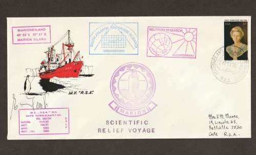 RSA - 1976 Cover from S.A. AGULHAS signed by captain. Scientific Voyages Marion Island