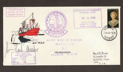 RSA - 1976 Cover from S.A. AGULHAS   PAQUEBOT (7.IX.76) GOUGH ISLAND Signed by Captain.