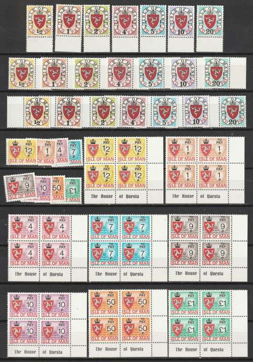 BULKLOT SALE - ISLE OF MAN POSTAGE DUE  Excellent range in Blocks of four and singles  **MNH**