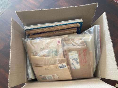 BULKLOT SALE - Box full of world mixture on/off paper, plus old schoolboys books, lots of covers