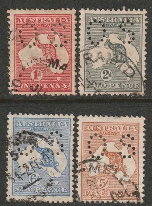 AUSTRALIA - 1913 Official Issue  Roos 4d orange (S with 17 holes)  VF USED