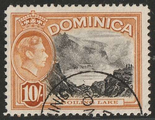 DOMINICA - 1947 KGVI Issue 10s black & brown-orange (Perf. 12&1/2) VF USED SG 108a