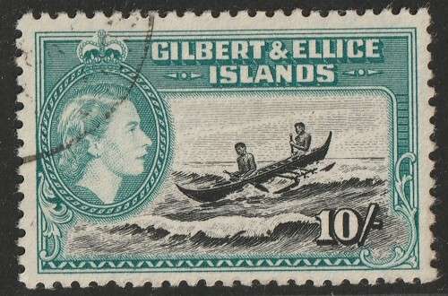 GILBERT & ELLICE ISLANDS - 1956 QEII Issue 10s black and turquoise VF USED