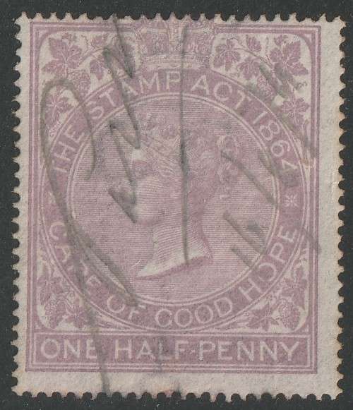 Cape of Good Hope -  1865  QV  REVENUE   One Half Penny Lilac Wmk Crown CC  BF 13