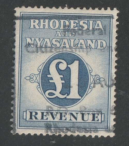 RHODESIA & NYASALAND - 1956  REVENUE  Issue 1 Pound blue BF 7