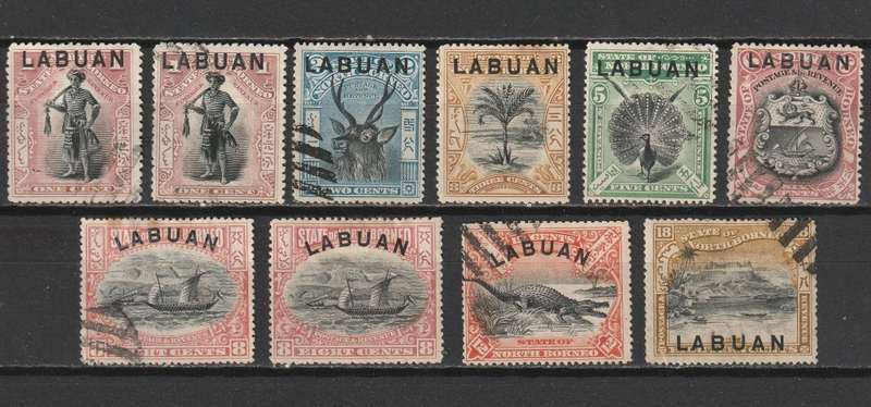 LABUAN North Borneo - 1897 Issue Part set. Mint and used.