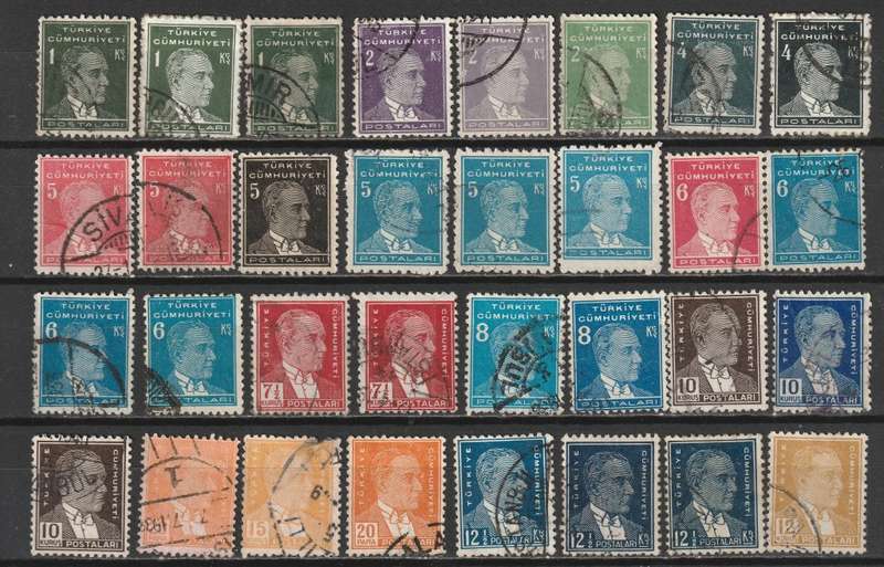 TURKEY -  Ataturk Issues.Nice used range(64 stamps)