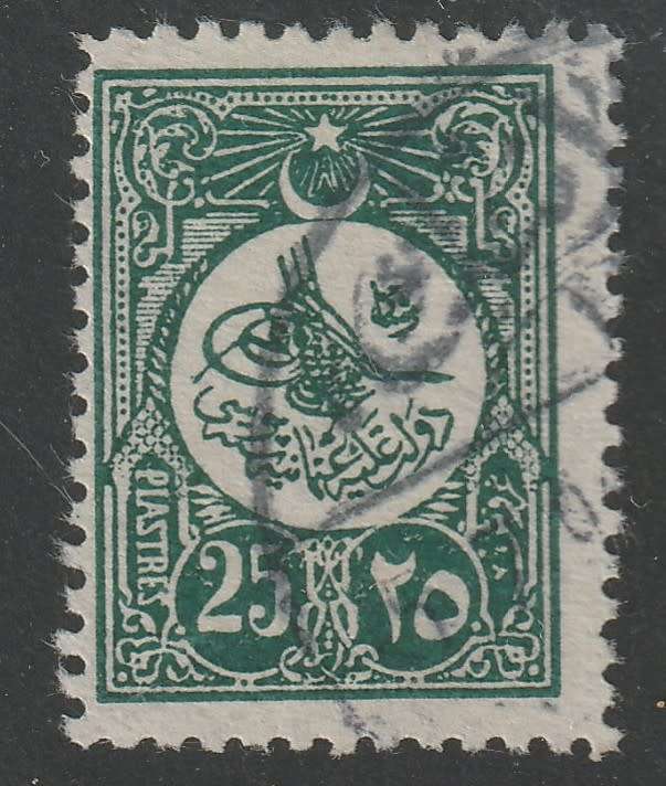 TURKEY - 1909 Sultan Mohamed V issue. 25 piastres myrtle-green (Perf.12) SG 328 Superb used