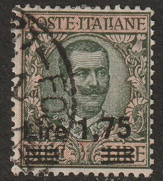 ITALY -  1925 King Victor Emmanuel III  1.75 Lire surcharge on 10L Olive-brown Very Fine USED