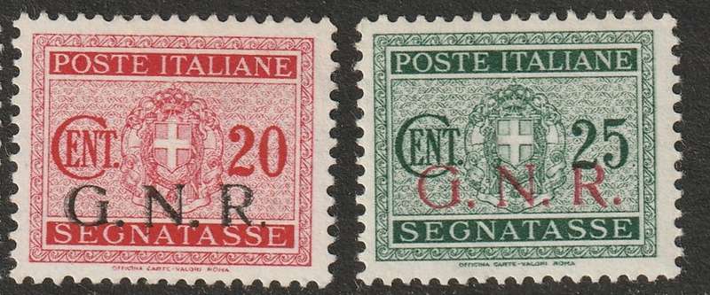 ITALY -  1944 GNR Postage Due Issue overprinted 20c carmine and 25c green **MNH**