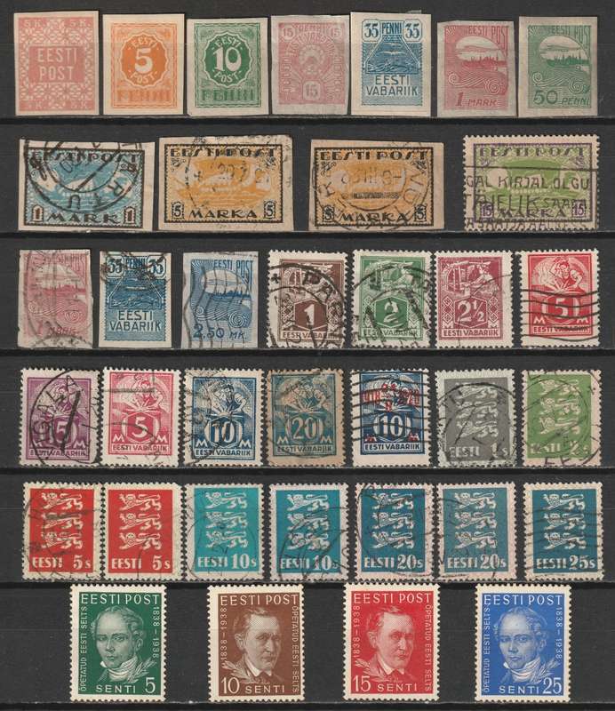 ESTONIA - 1918-1938 Early imperforated and perforated issues mint and used.(36 stamps)
