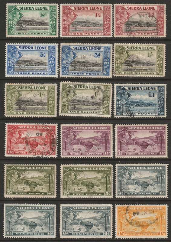 SIERRA LEONE - 1938 KGVI issue Part set to 1 Pound, mint and used.