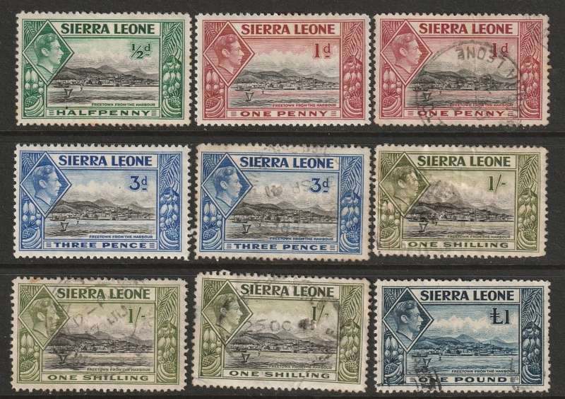 SIERRA LEONE - 1938 KGVI issue Part set to 1 Pound, mint and used.