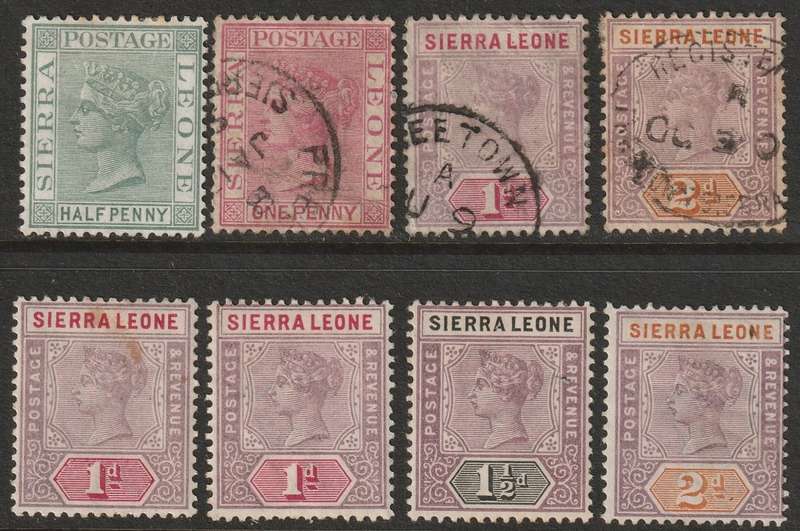 SIERRA LEONE - 1876-1896 QV issues 8 values,  mint and used.
