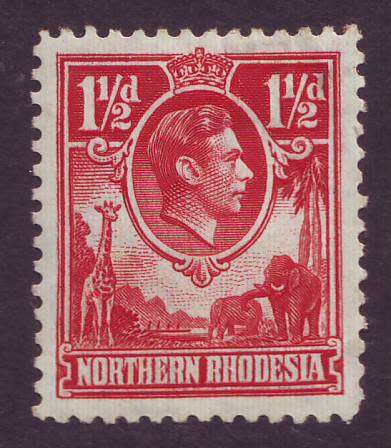 NORTHERN RHODESIA  -  1938  KGVI  1&1/2d  Carmine-red VF *MM*