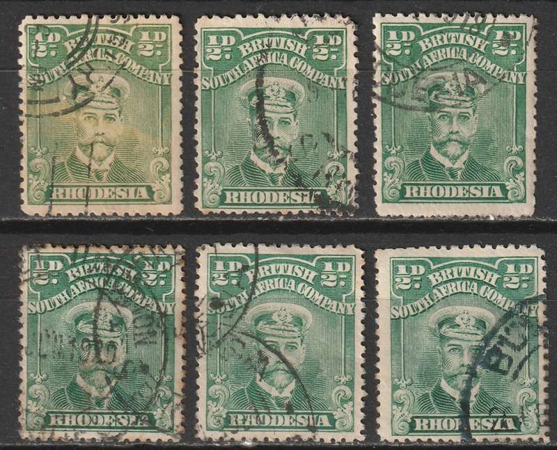 RHODESIA  BSAC  -   ADMIRALS  1/2d green shades VF USED