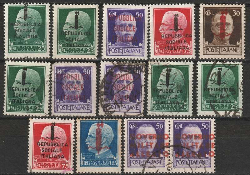 ITALY - 1944 Social Republic overprints range mint and used
